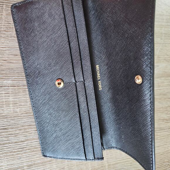 Michael Kors Jet Set Travel Double Top Zip Black Leather Wallet Purse - Picture 3 of 8